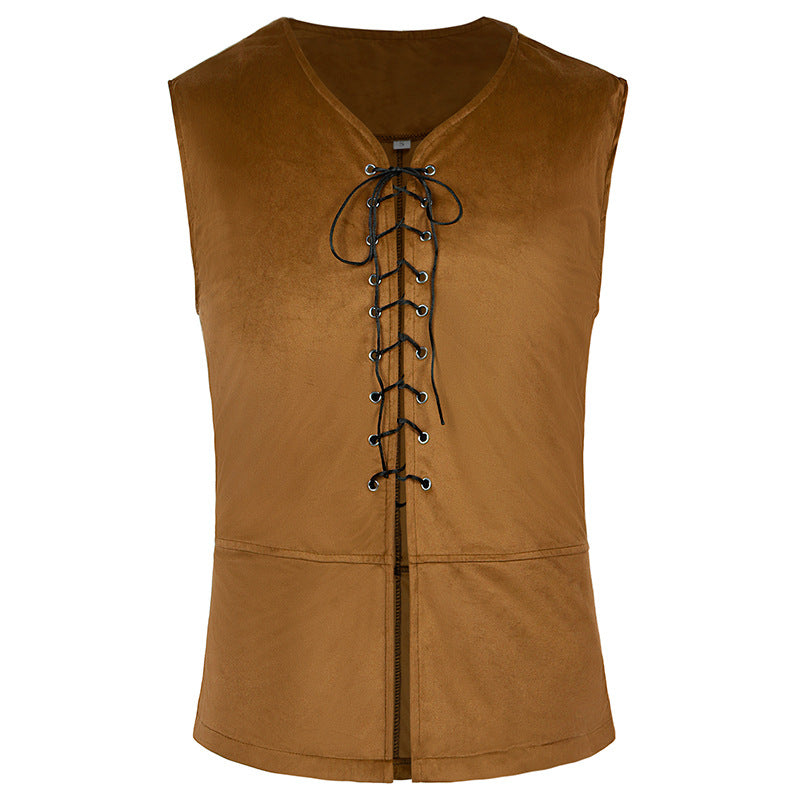 Renaissance Pirate Faux Suede Vest Halloween Viking Pirate Waistcoat