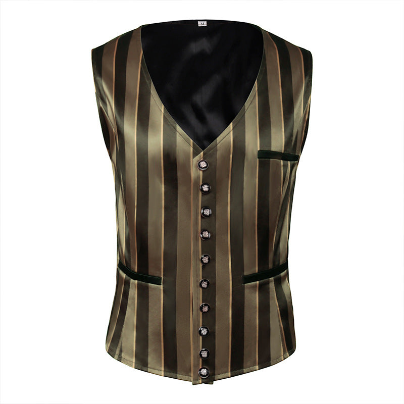 Vintage Men Medieval Costume Retro Gothic Striped Vest Waistcoat