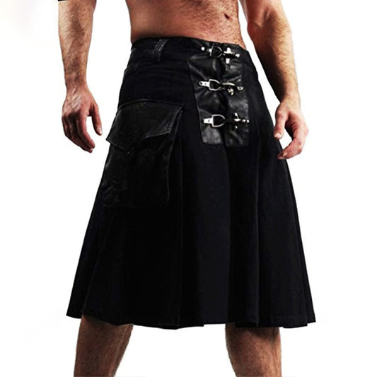 Men's Kilt Season Short Skirt - Scottish Utility Apron Skirt Black Knight