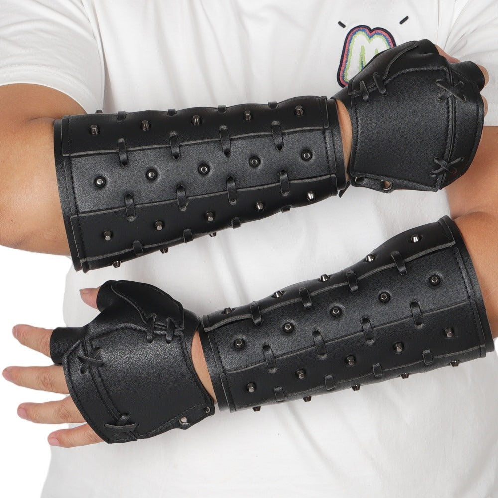 Viking Warrior Bracers Medieval PU Leather Gauntlet Arm Cuff Cosplay