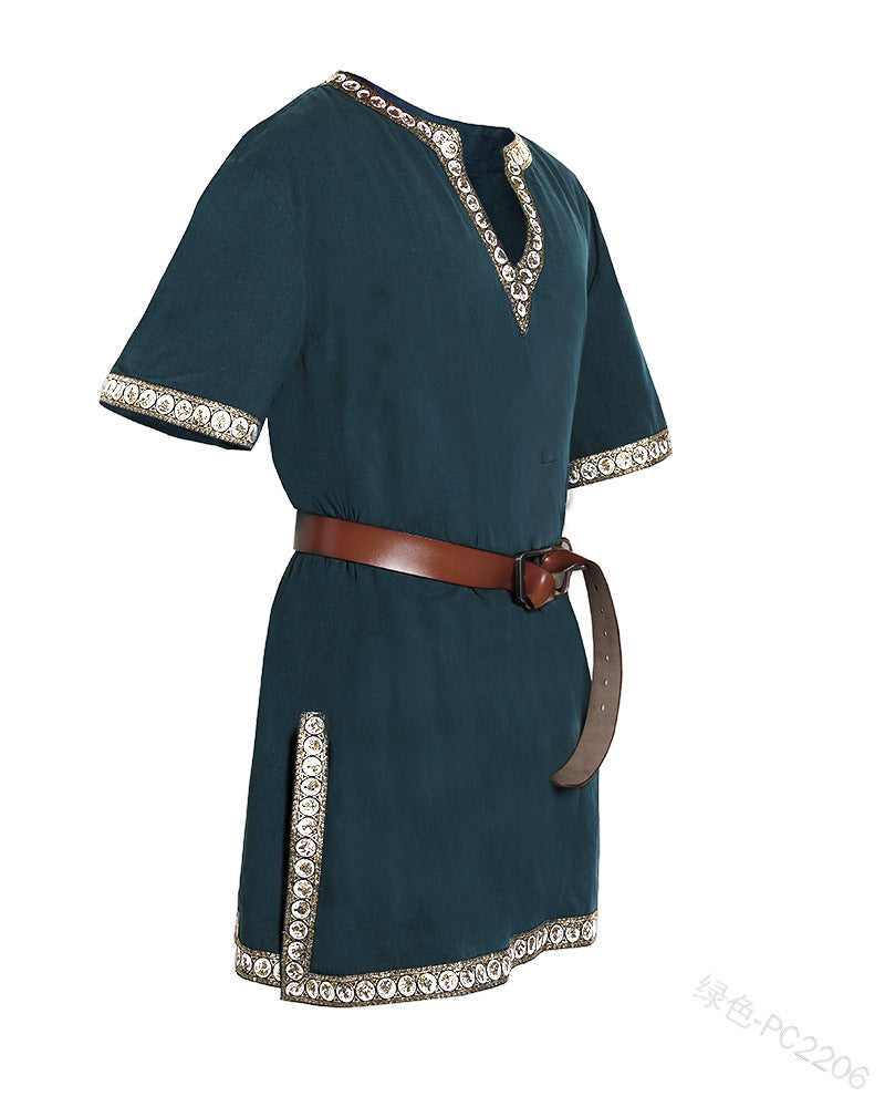 Kids Medieval Viking Tunic Shirt Renaissance Costume Top Retro V-Neck Outfit