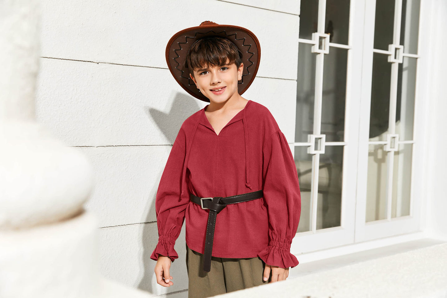 Boys Medieval Pirate Shirt Renaissance Long Sleeve Cotton Costume Top