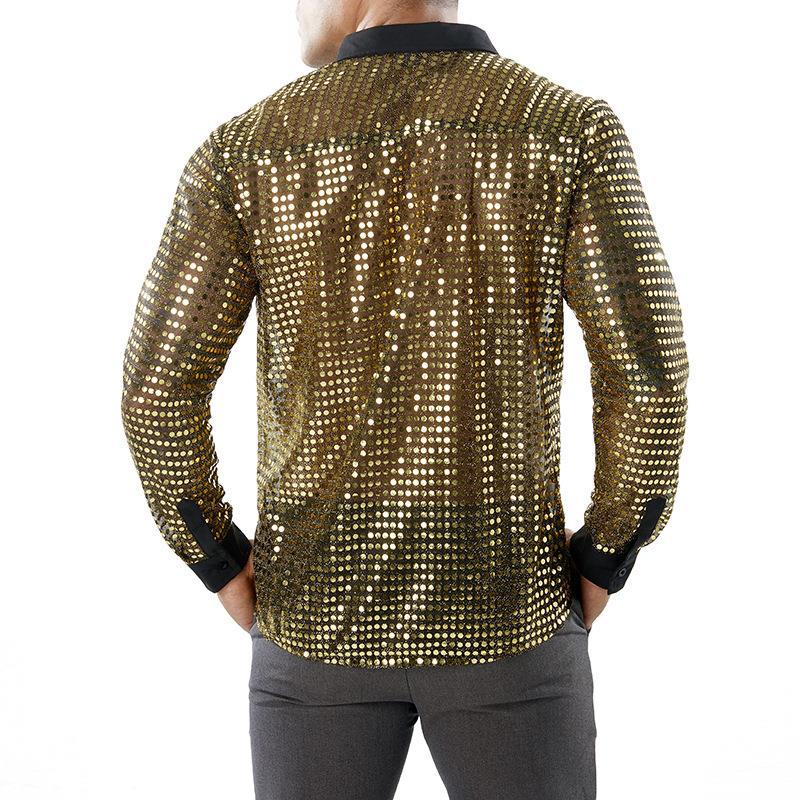 Men's Long Sleeved Performance Clothing - Collared 70s Disco Party Shirt