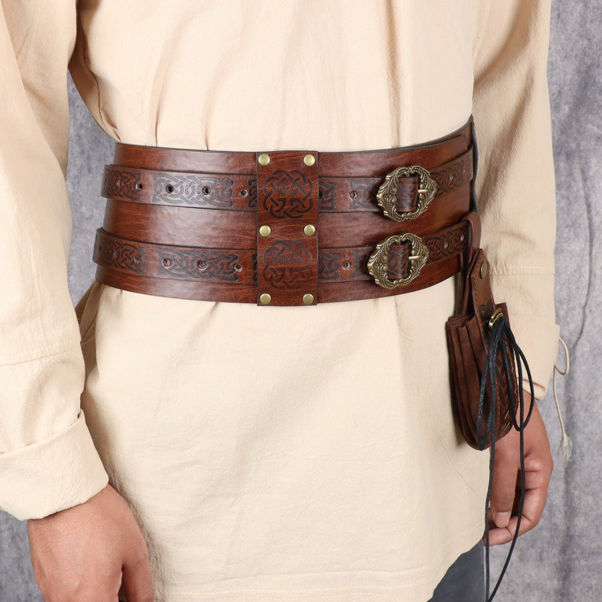 Medieval Viking Wide Belt Faux Leather Celtic Waist Belt LARP Cosplay Costume