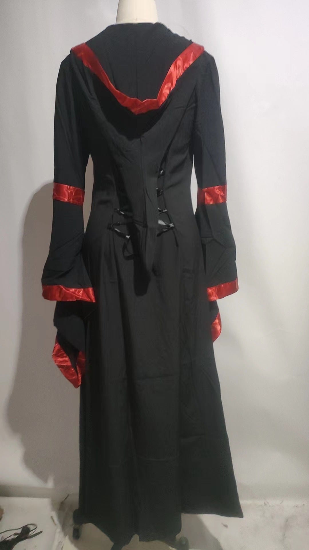 Women's Gothic Medieval Hooded Dress – Lace-Up Witch Fantasy Costume