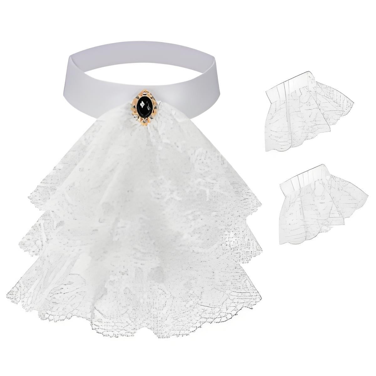 Renaissance Lace Stand Up Collar Gothic Vampire Gem Choker Victorian Neckpiece