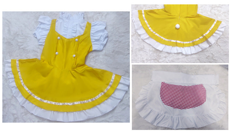 Japanese Anime Yellow Dream Maid Dress - Clever Maid Dress for Student Stage Performances (Loli Style)