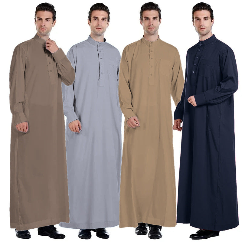 Men's Long Sleeve Thobe – Stand Collar Traditional Islamic Robe
