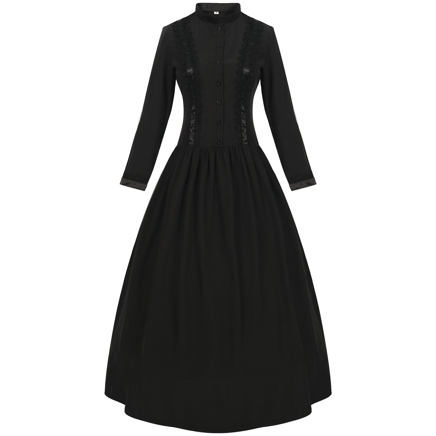 Halloween Medieval Costume Women's High-Collar Grand Ruffle Hem Retro Long Dress