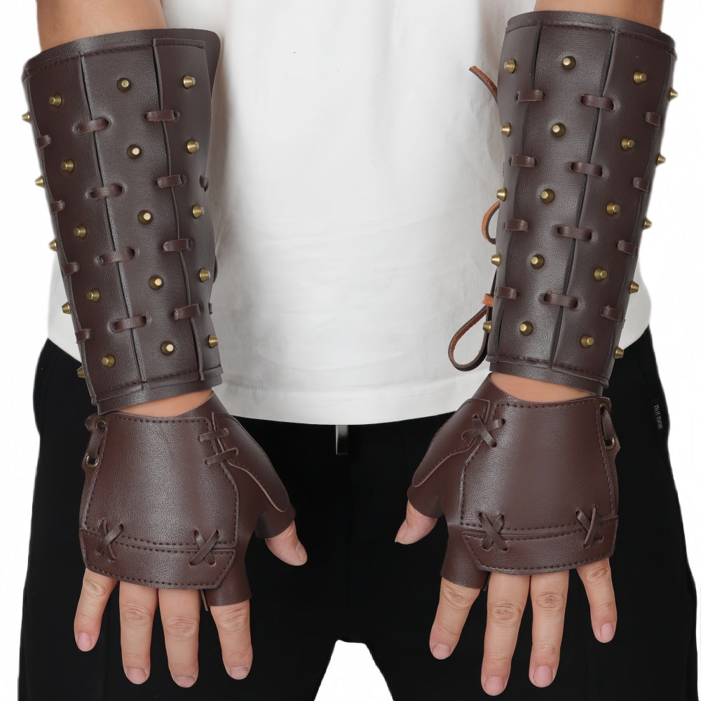 Viking Warrior Bracers Medieval PU Leather Gauntlet Arm Cuff Cosplay