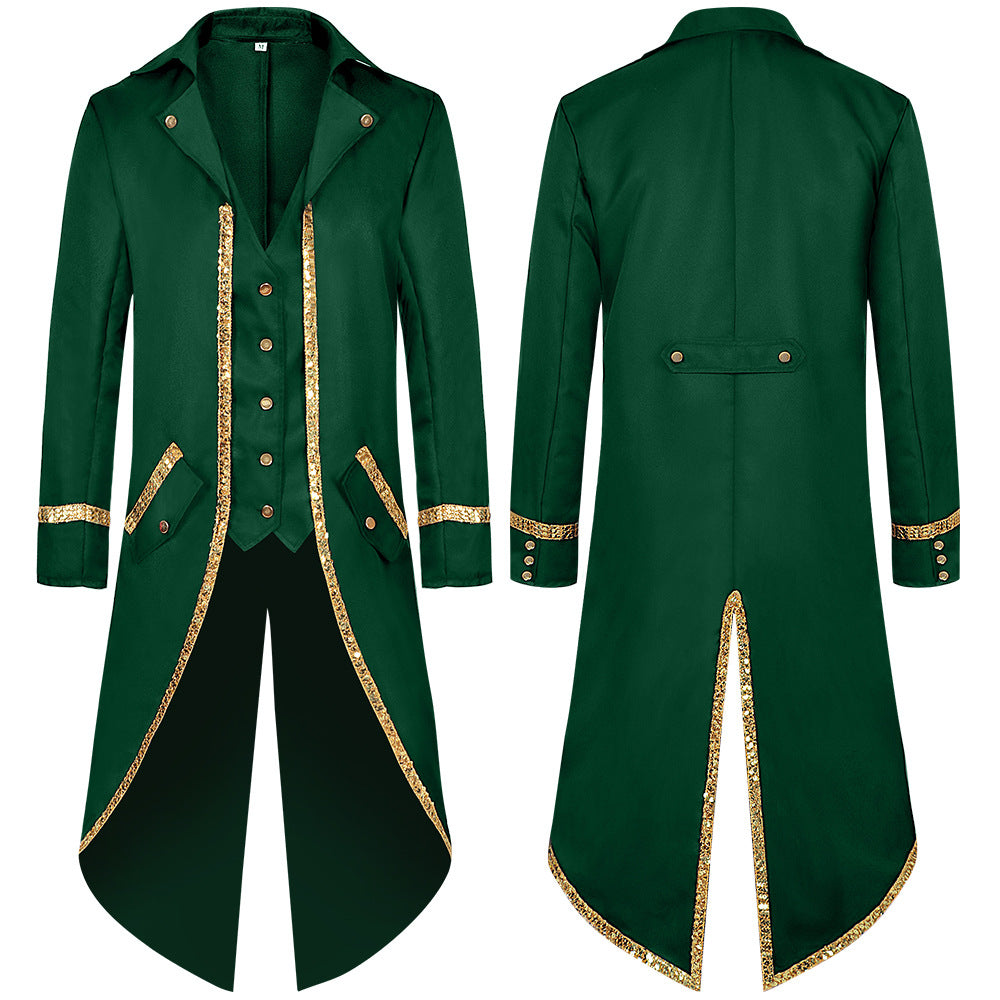 Men Vintage Steampunk Costume Tailcoat Jacket Gothic Victorian Retro Shining Edge Tuxedo Suit
