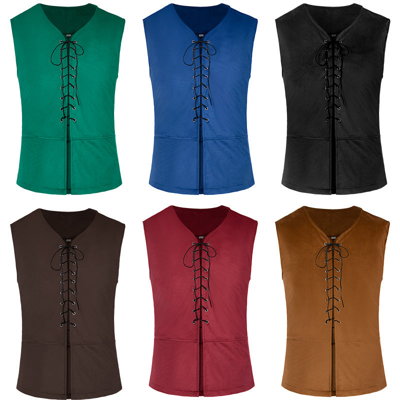 Renaissance Pirate Faux Suede Vest Halloween Viking Pirate Waistcoat