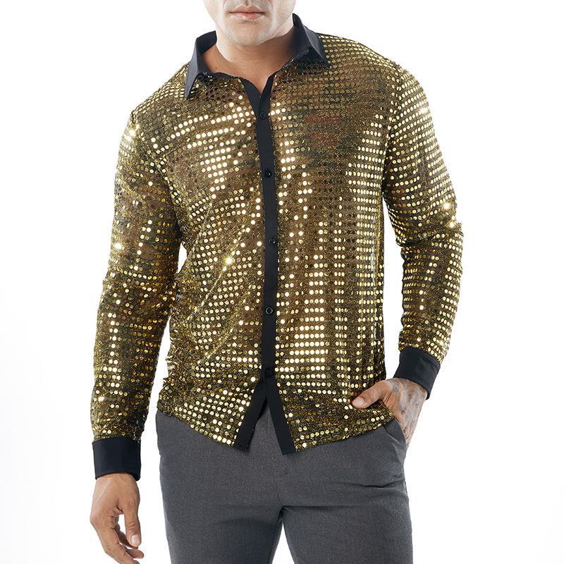 Men's Long Sleeved Performance Clothing - Collared 70s Disco Party Shirt