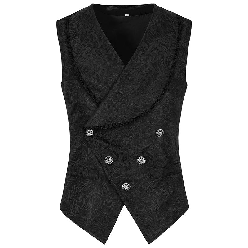 Men's Pleated Shirt Steampunk Victoria Top British-style Gentleman Vintage Jacquard Vest Waistcoat