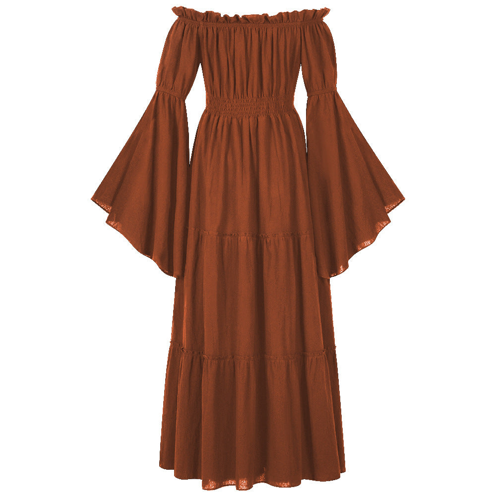 Women's Renaissance Off-Shoulder Bell Sleeve Dress – Medieval Peasant Costume