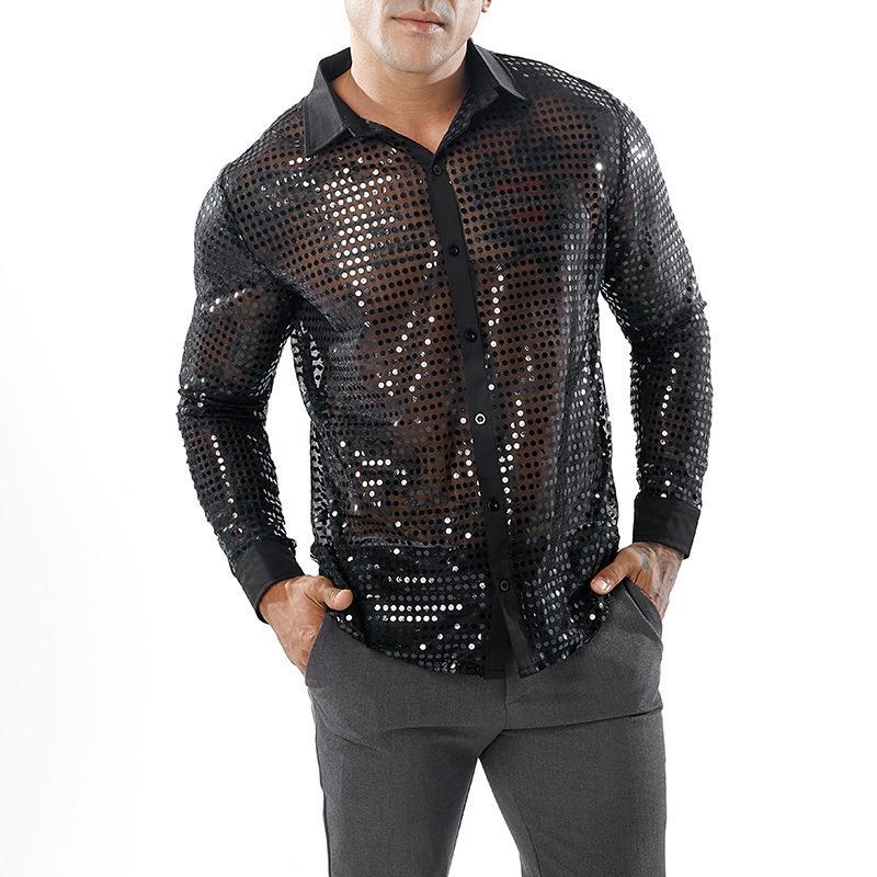 Men's Long Sleeved Performance Clothing - Collared 70s Disco Party Shirt