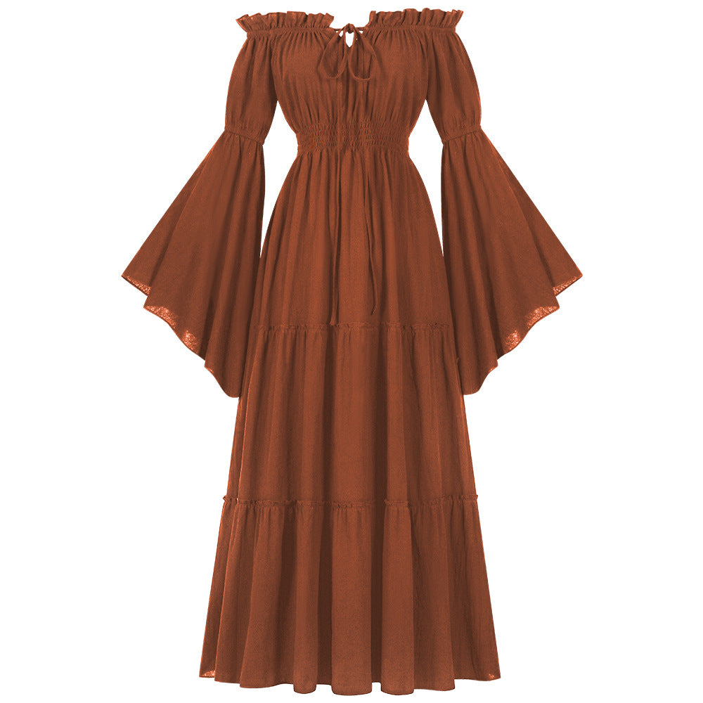 Women's Renaissance Off-Shoulder Bell Sleeve Dress – Medieval Peasant Costume