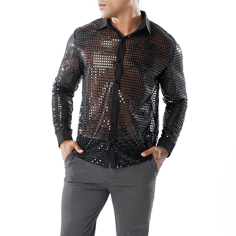 Men's Long Sleeved Performance Clothing - Collared 70s Disco Party Shirt