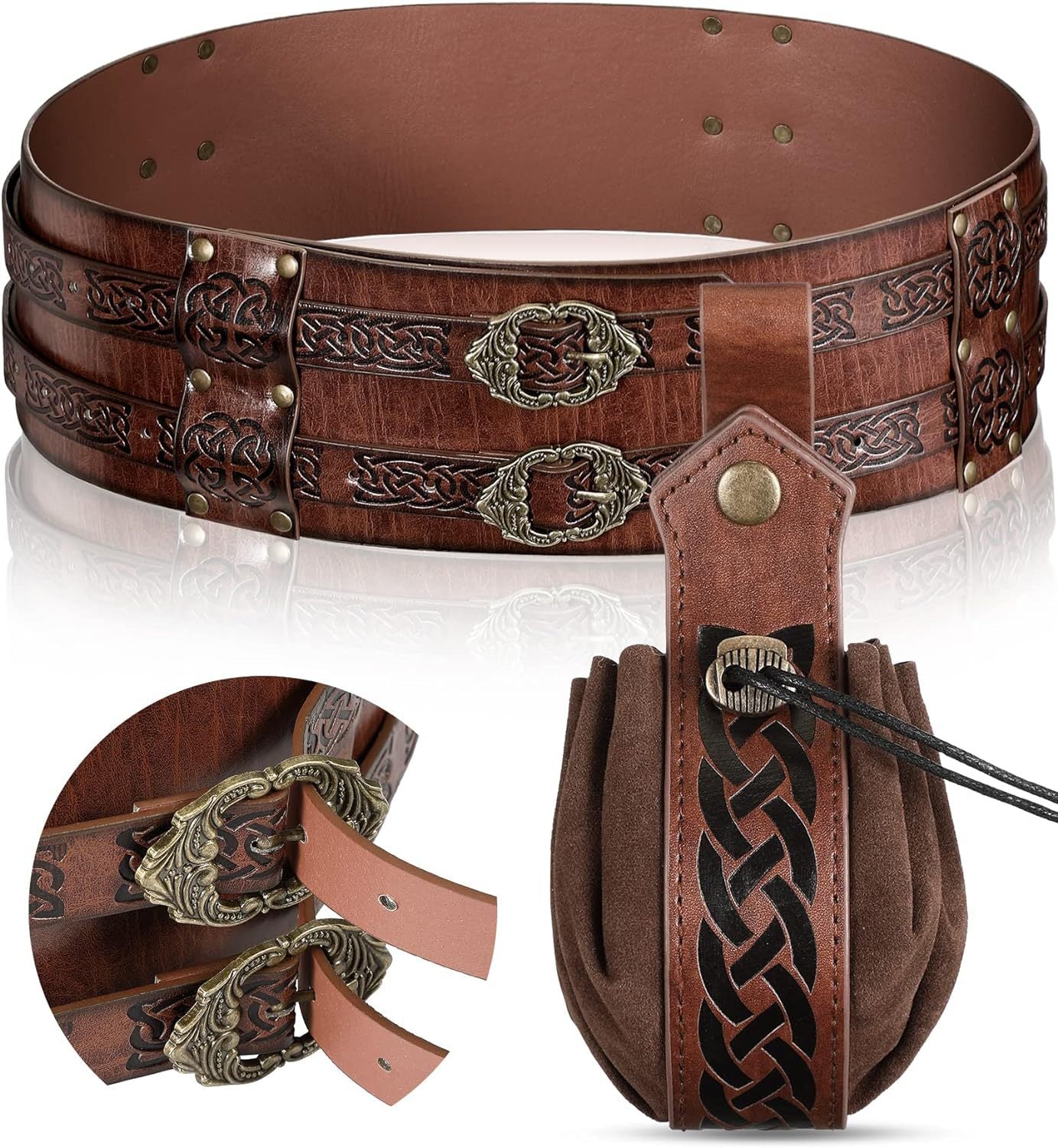 Medieval Viking Wide Belt Faux Leather Celtic Waist Belt LARP Cosplay Costume