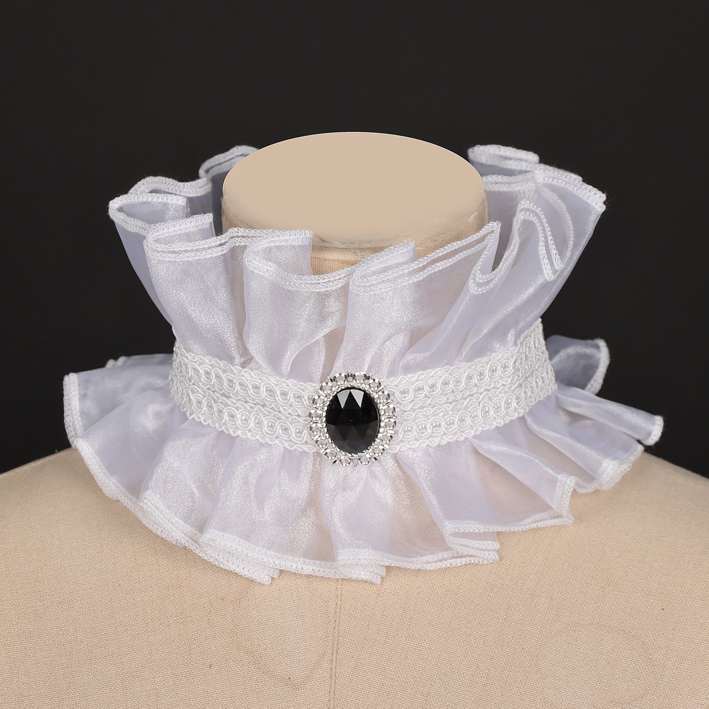 Renaissance Lace Stand Up Collar Gothic Vampire Gem Choker Victorian Neckpiece
