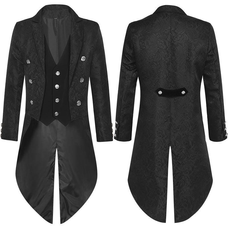 Men Steampunk Retro Long Jacket Prom Victorian Style Formal Suit Tailcoat Velvet Coat Medieval Nobility