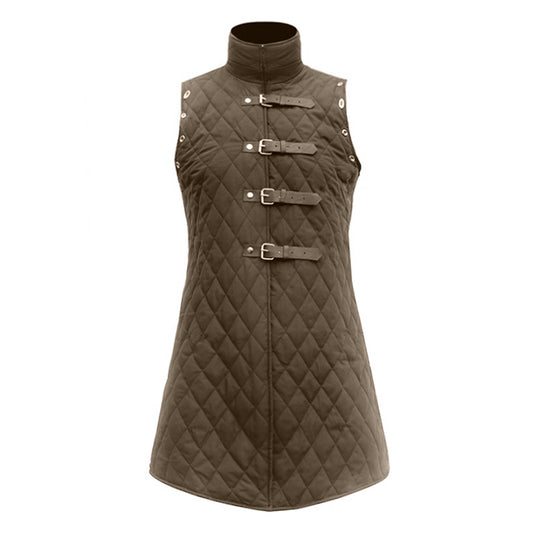 Sleeveless Medieval Armor Retro Cotton Jacket Vest Rivet Belt Buckle Pirate Stand Collar Jacket