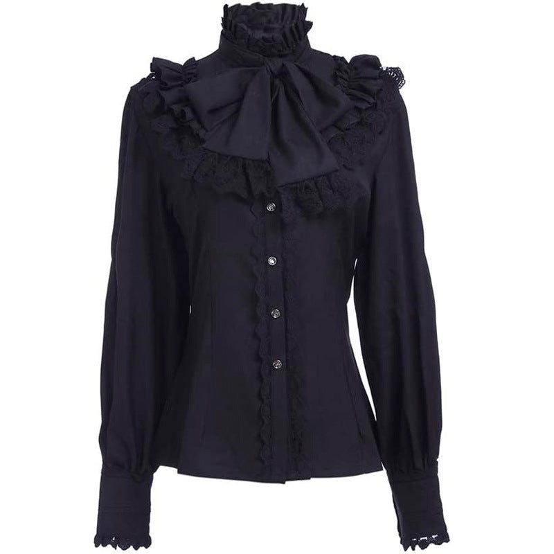 Victorian Era Shirt Women's Gothic Shirt Vintage Long Sleeve Lotus Pleated Top