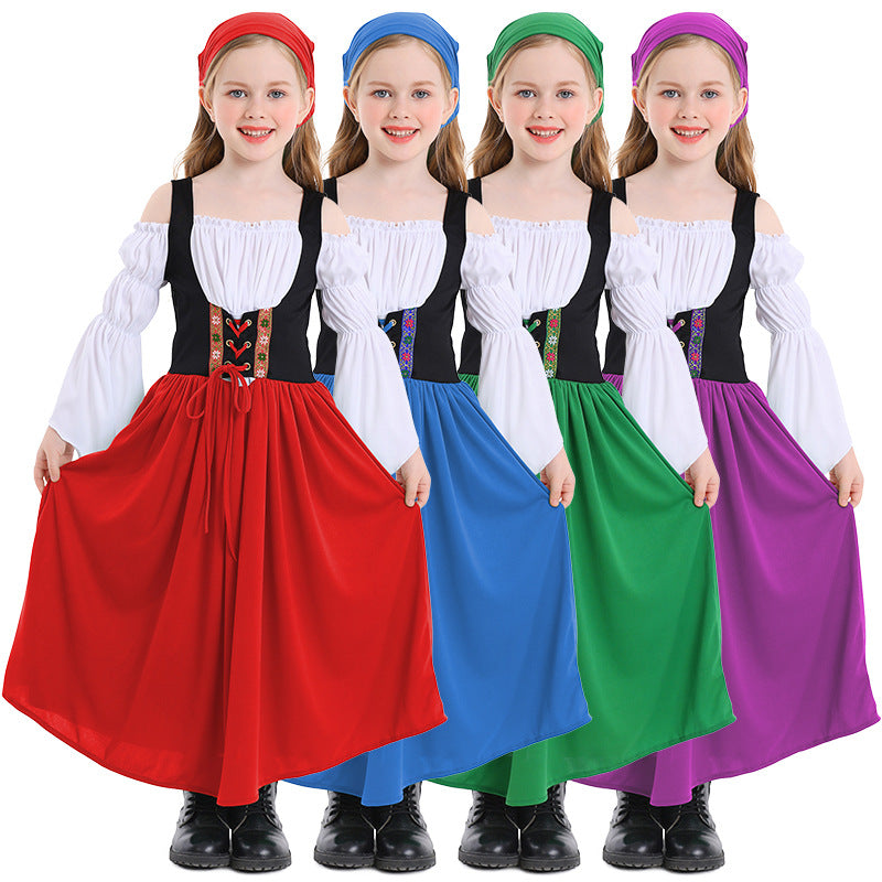 Girls Medieval Princess Dress Renaissance Cosplay Costume 4 Color Skirt