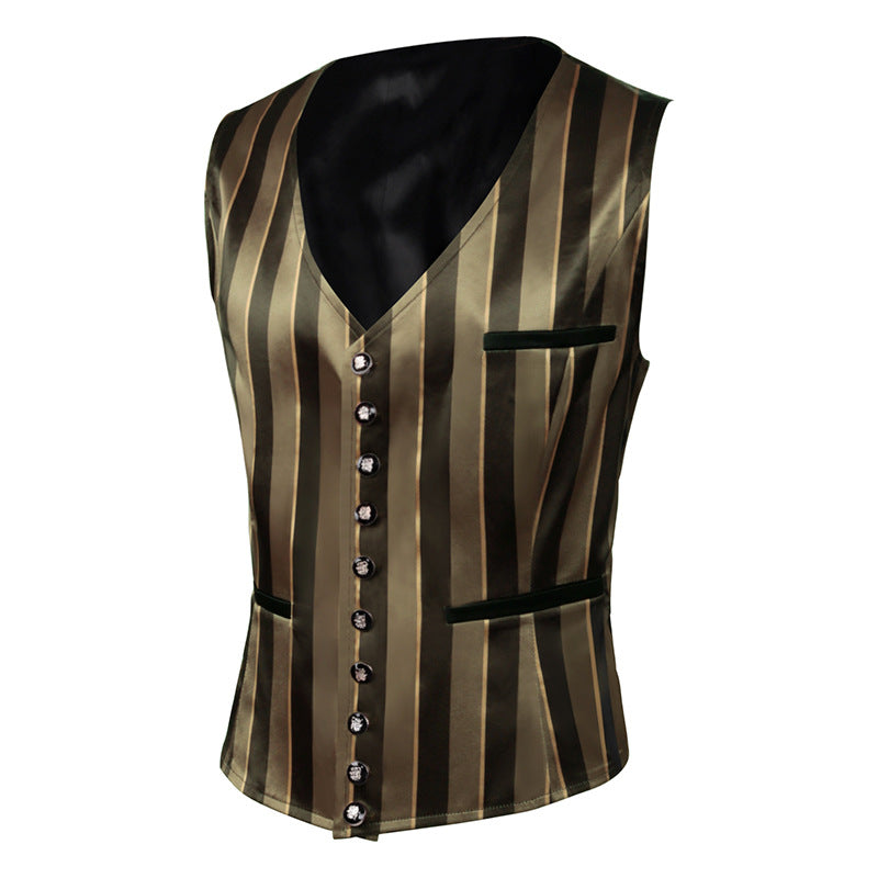 Vintage Men Medieval Costume Retro Gothic Striped Vest Waistcoat