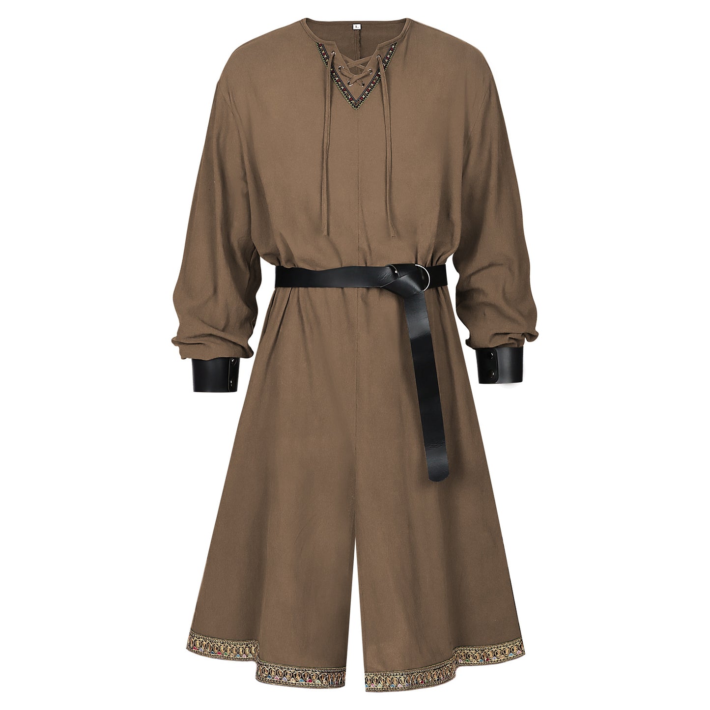 Men’s Medieval Viking Tunic Renaissance Costume Robe with Belt LARP Cosplay Outfit