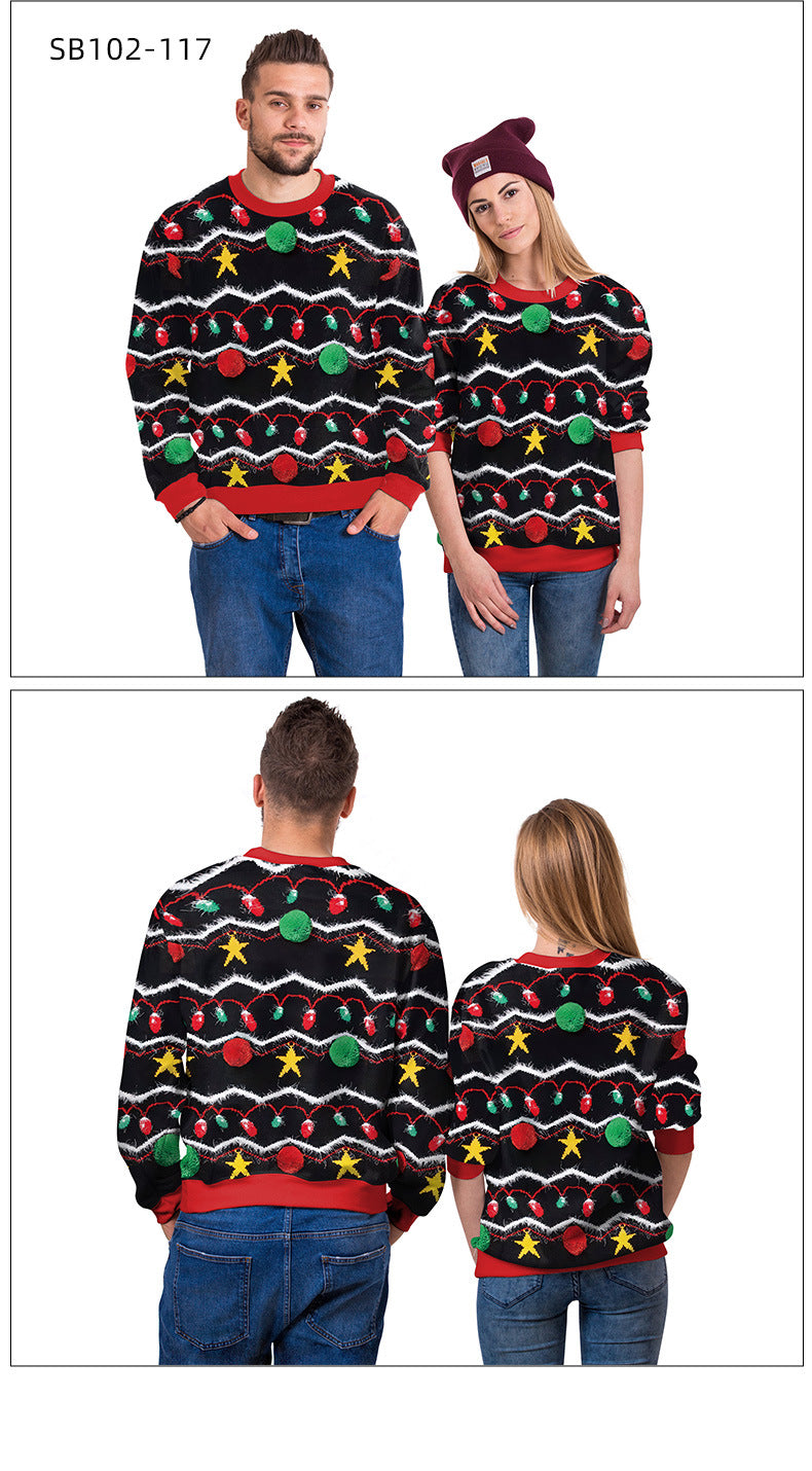 Xmas Ugly Shirt Digital Print Christmas Crew Neck Sweatshirt Top Couple Wear