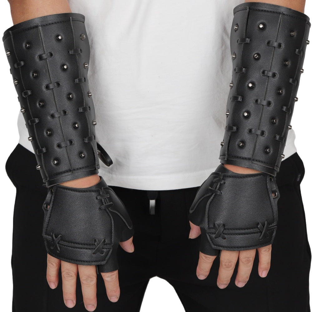 Viking Warrior Bracers Medieval PU Leather Gauntlet Arm Cuff Cosplay
