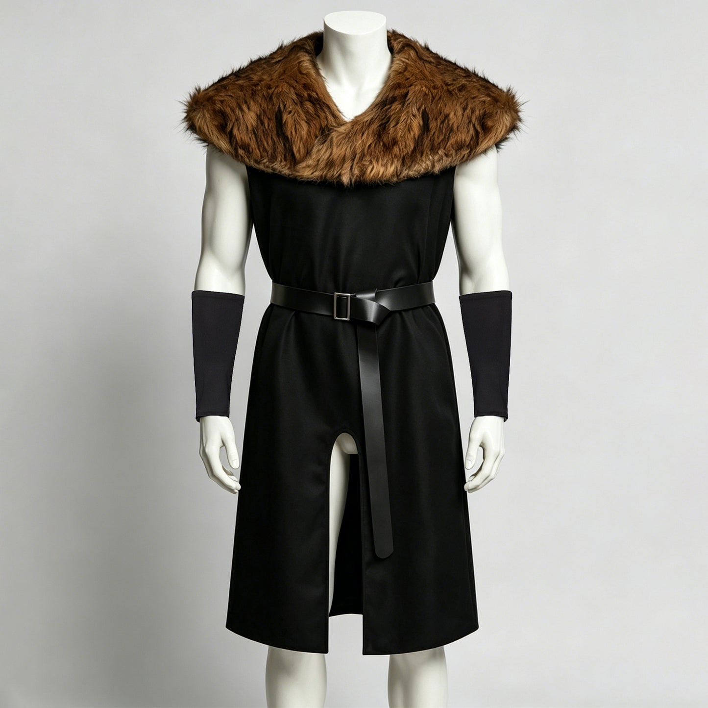 Renaissance Viking Costume for Men Faux Fur Collar Tunic Halloween Cosplay