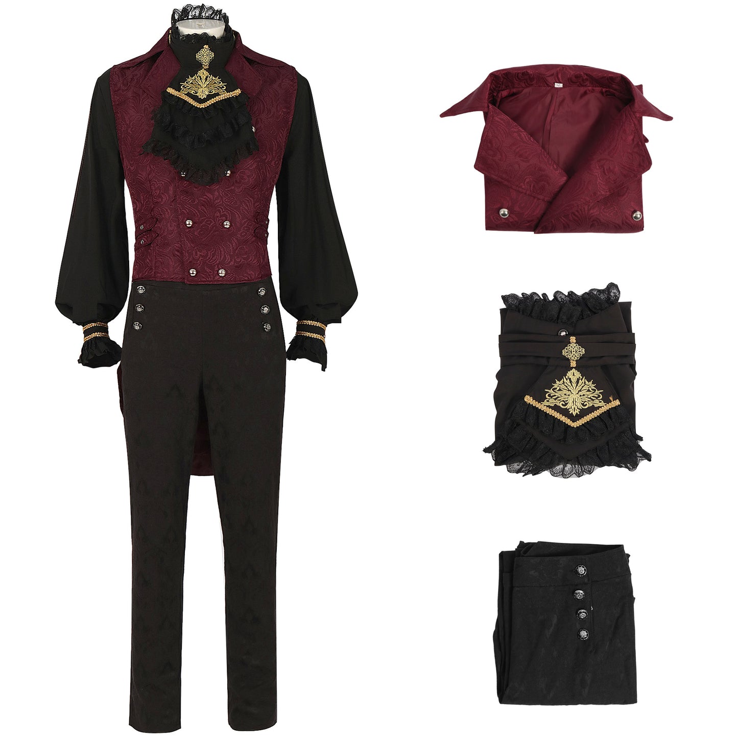 Men's Pleated Shirt Medieval Costume Steampunk Victoria Inner Layer Top Waistcoat Pants