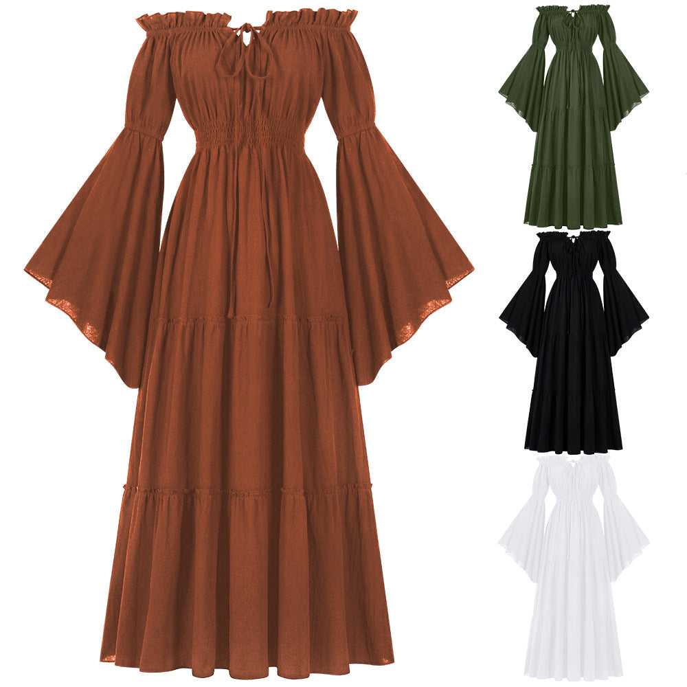 Women's Renaissance Off-Shoulder Bell Sleeve Dress – Medieval Peasant Costume