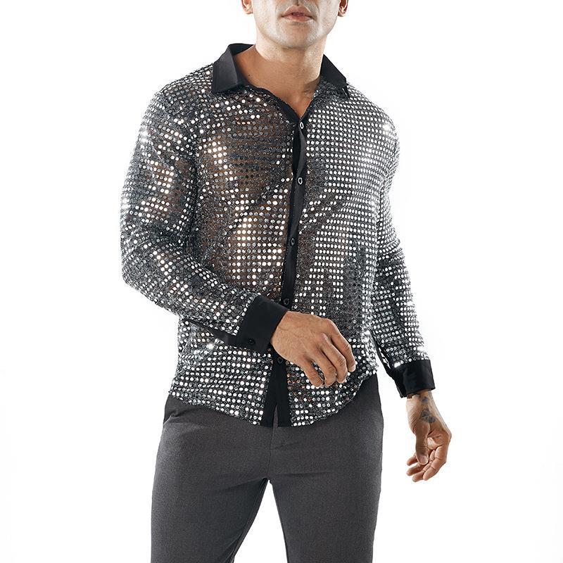 Men's Long Sleeved Performance Clothing - Collared 70s Disco Party Shirt