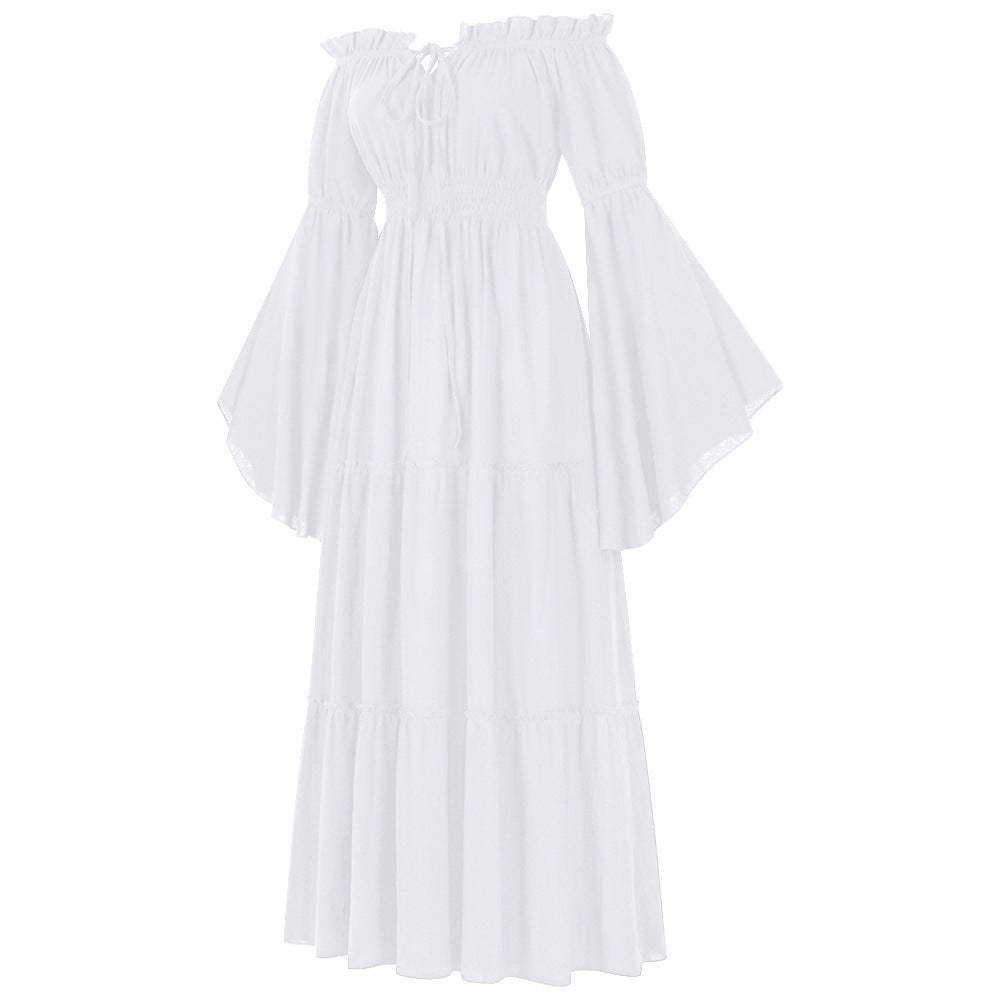 Women's Renaissance Off-Shoulder Bell Sleeve Dress – Medieval Peasant Costume