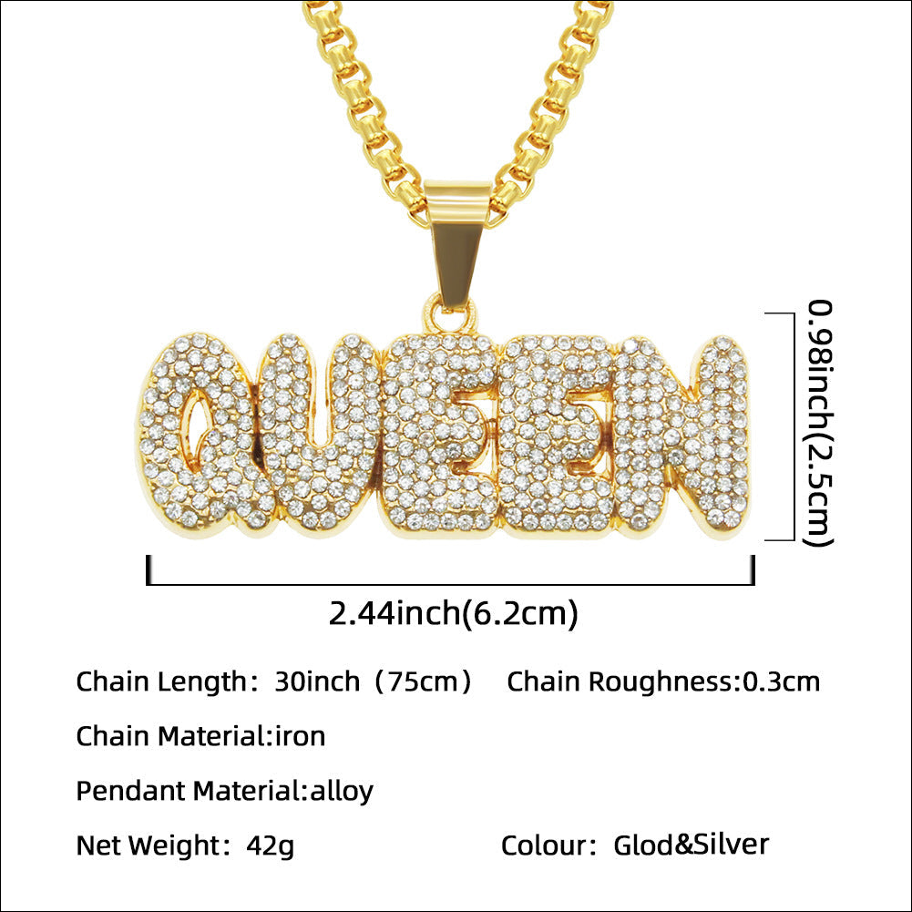 Hip Hop QUEEN Pendant Letter Necklace Women Jewelry