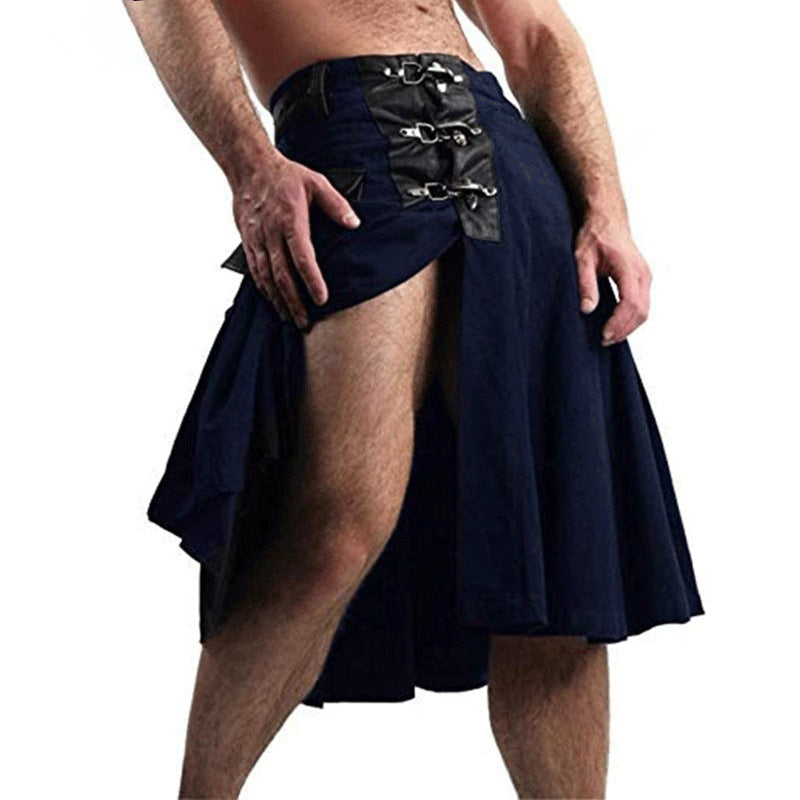 Men's Kilt Season Short Skirt - Scottish Utility Apron Skirt Black Knight