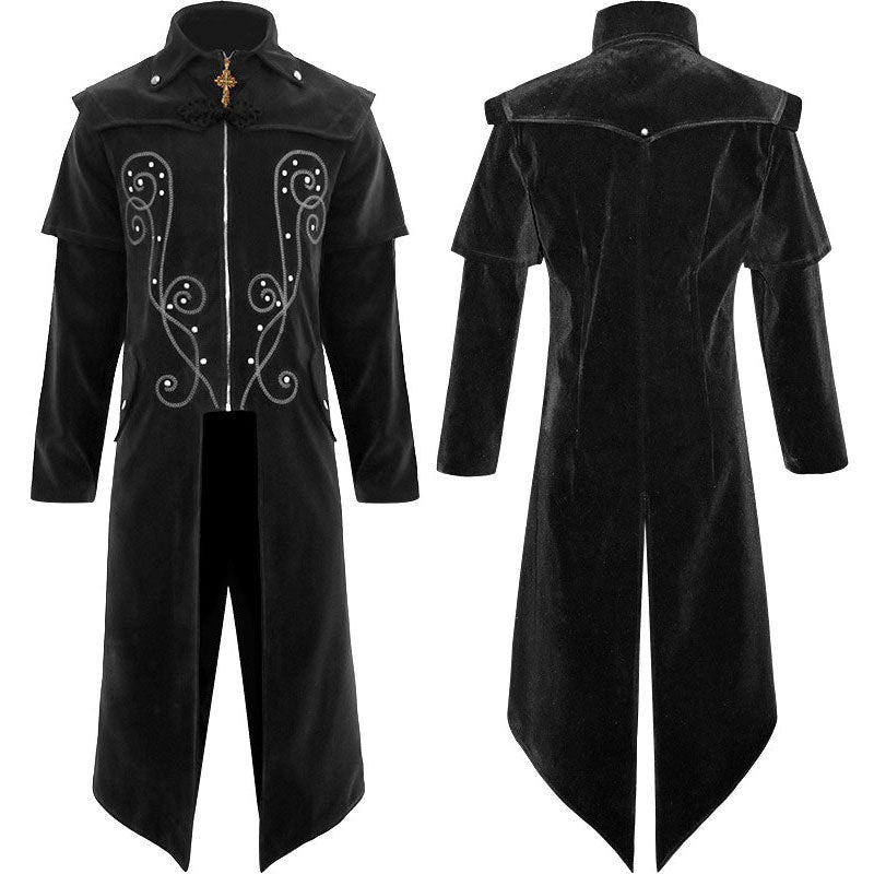 Steampunk Jacket Gothic Victorian Era Frock Suit Jacquard Trousers