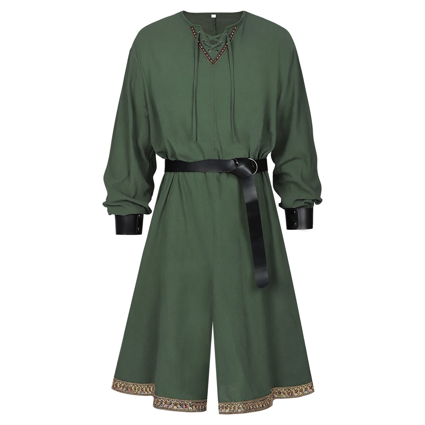 Men’s Medieval Viking Tunic Renaissance Costume Robe with Belt LARP Cosplay Outfit