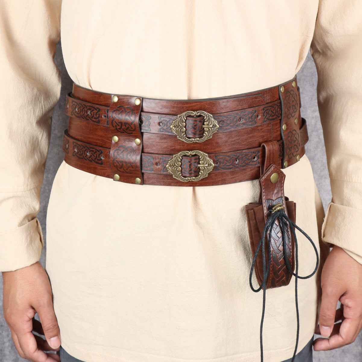 Medieval Viking Wide Belt Faux Leather Celtic Waist Belt LARP Cosplay Costume