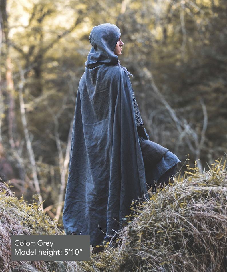 Medieval Linen Hooded Cloak Ranger Cape Viking Renaissance LARP Costume