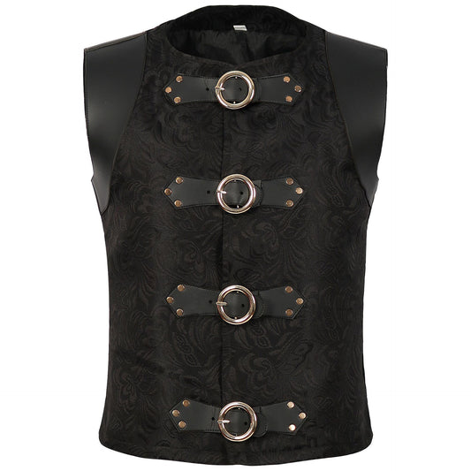 Templar Knights Medieval Waist-Tied Patchwork Vest Men's Top for Stage Performances Waistcoat