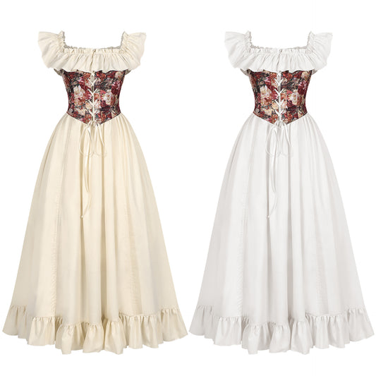 Women's Renaissance Floral Corset Dress – Ren Faire Costume MEEJOY