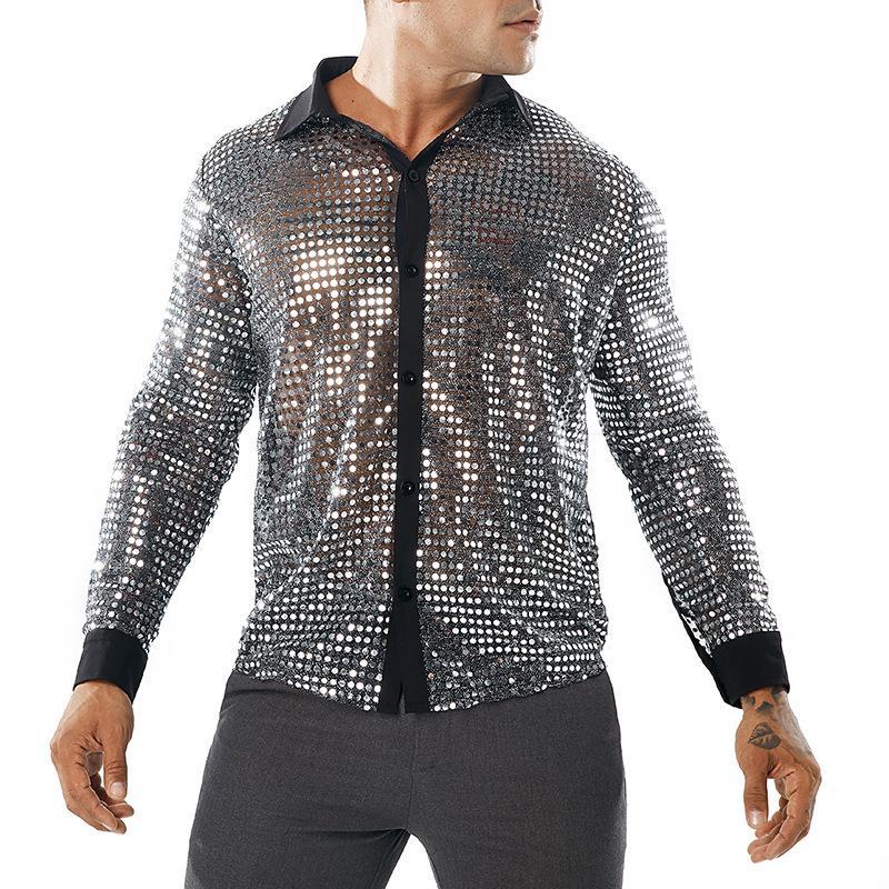 Men's Long Sleeved Performance Clothing - Collared 70s Disco Party Shirt