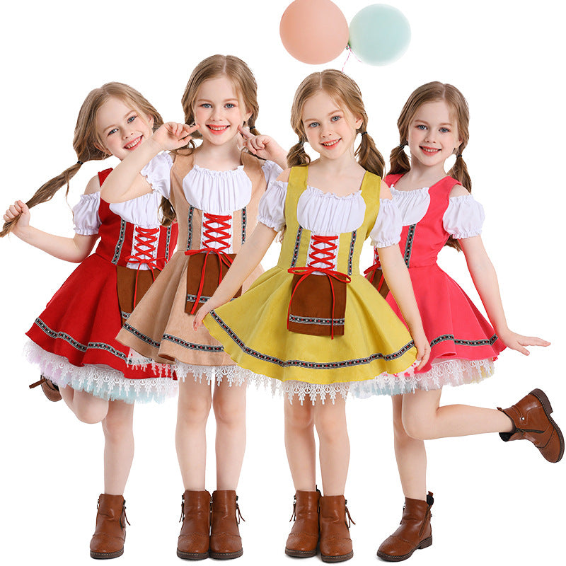 Girls Oktoberfest Costume Bavarian German Dirndl Dress Kids Fancy Dress