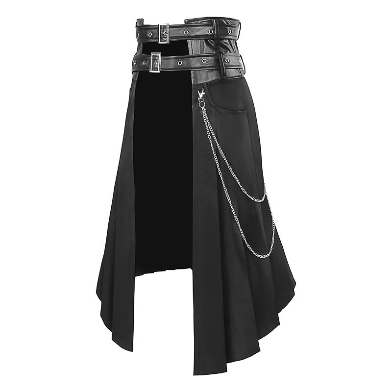 Dark Punk Rock Black Skirt Pants Unisex Gothic Streetwear Wide Leg Bottoms