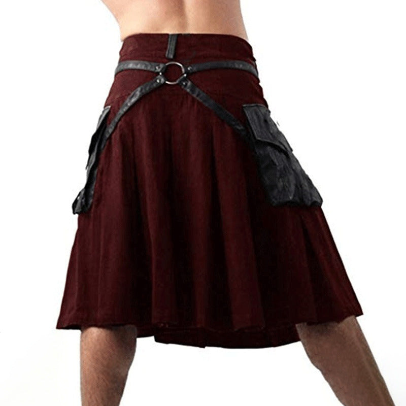 Men's Kilt Season Short Skirt - Scottish Utility Apron Skirt Black Knight