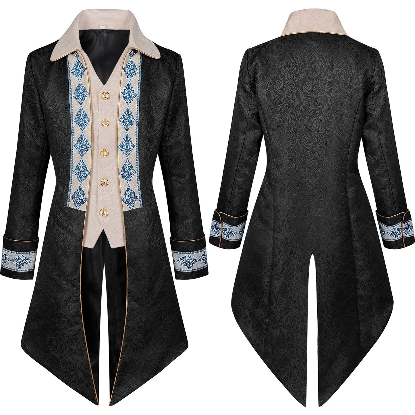 Men Vintage Steampunk Costume Tailcoat Jacket Gothic Victorian Retro Tuxedo Suit